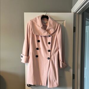 New York & Company Pink Double-Breasted Trench Coat
